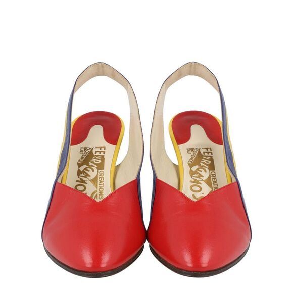 Ferragamo Partenope  Archive Limited Edition 1980's Slingback Pumps Color Block - Picture 6 of 6